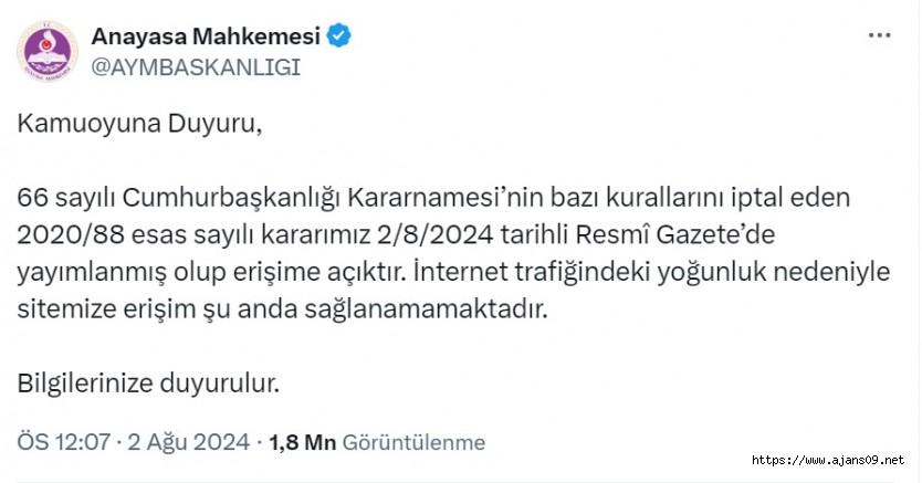 AYM HESABINA YOĞUNLUKTAN ERİŞİM SAĞLANAMIYORMUŞ