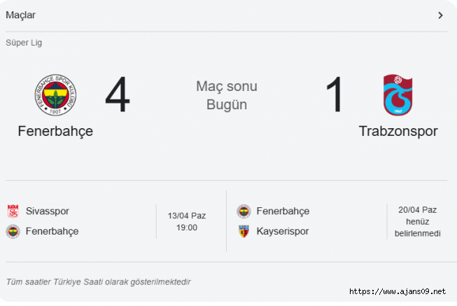 Fenerbahçe - Trabzonspor 4 - 1