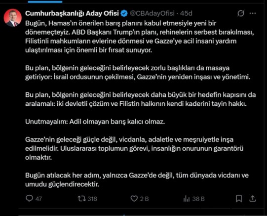İmamoğlu'ndan Gazze açıklaması: 'Adil olmayan barış kalıcı olmaz"